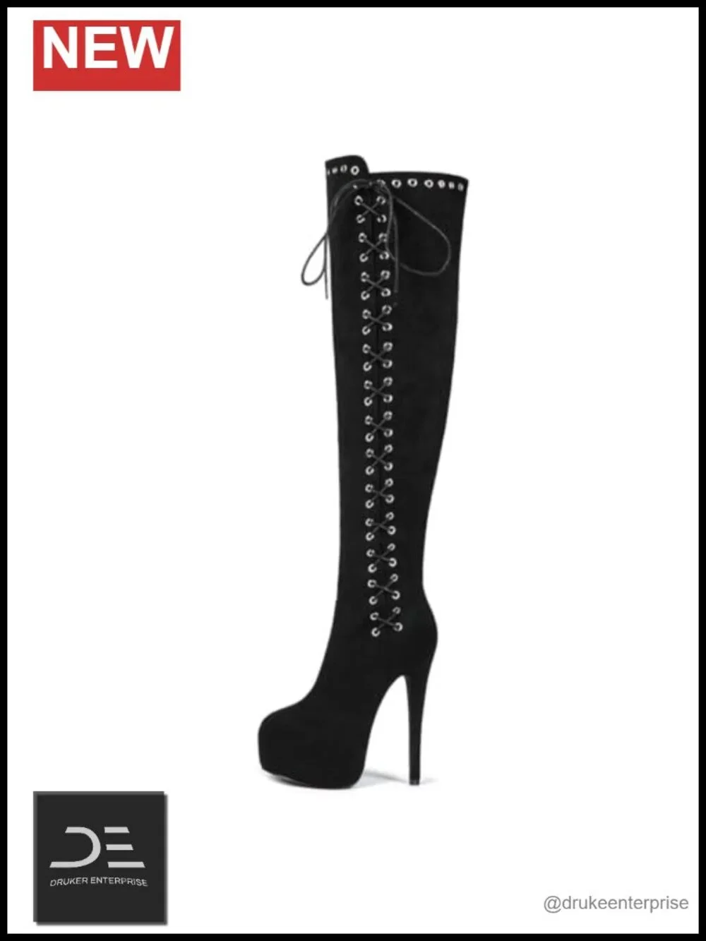 Suede Thigh High Lace Up Platform Stiletto Heel Boots Women's